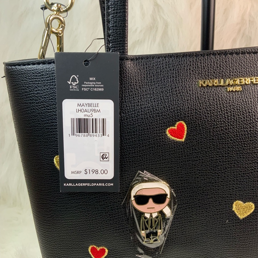 Karl Lagerfeld Maybelle Black Heart Embellished Handbag (NWT) - Picture 4 of 17